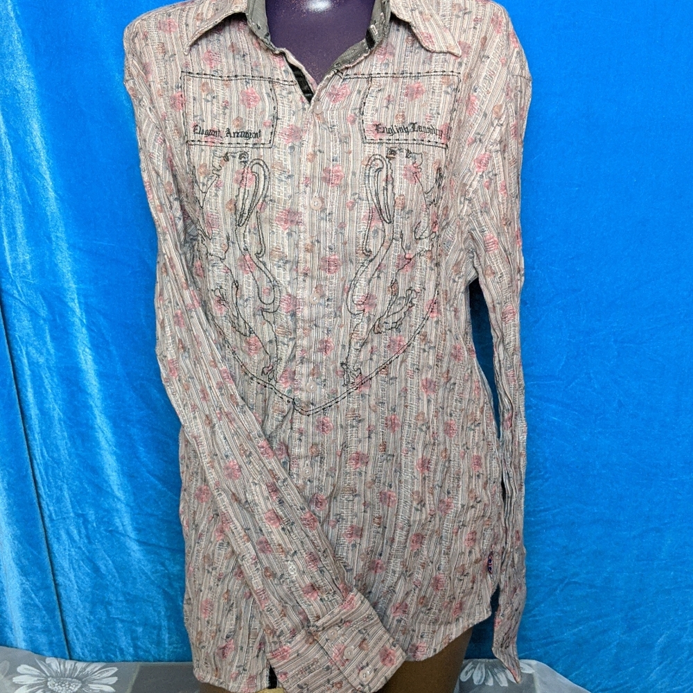English laundry embroidered button up blouse